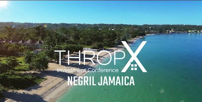Aerial view of Negril Jamaica beach, featuring ThropX Investment Conference text, perfect for local business directory listings.